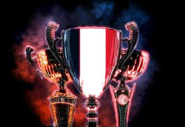 Κύπελλο τρόπαιο υφής με σημαία της Γαλλίας. ψηφιακή εικονογράφηση 2D - Φωτογραφία, εικόνα