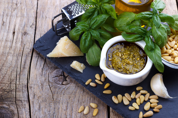 Pesto sauce and ingredients - Photo, image