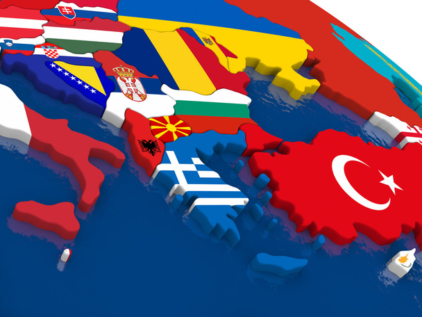 Greece on 3D map with flags - Valokuva, kuva