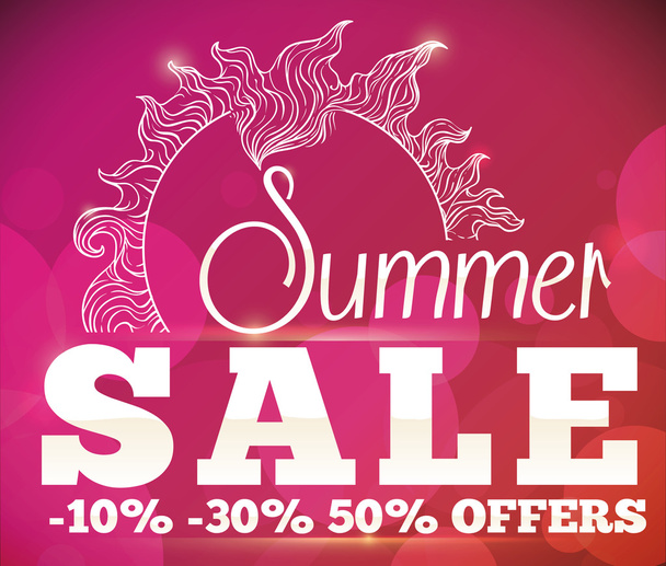 Summer Sale Offers with Sun and Bokeh Poster, Vector Illustration - Vektor, obrázek