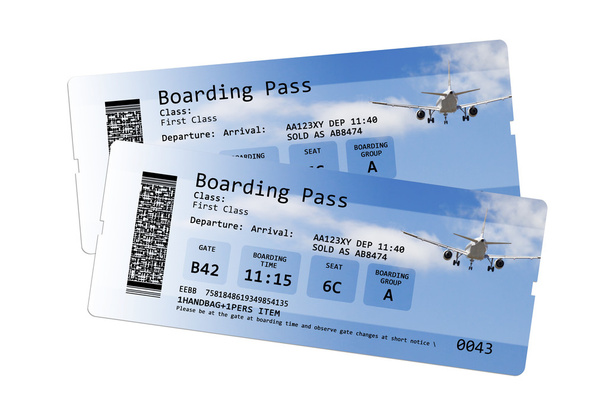 Bilhetes de embarque de linha aérea isolados em branco
  - Foto, Imagem