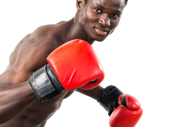 ボクシンググローブを着たハンサムな黒人 - 写真・画像