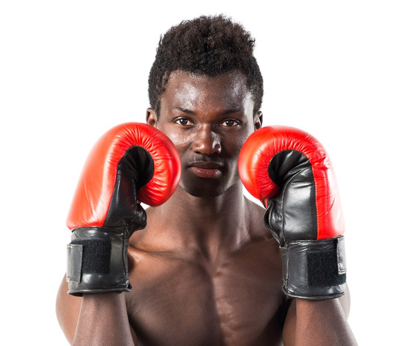 ボクシンググローブを着たハンサムな黒人 - 写真・画像