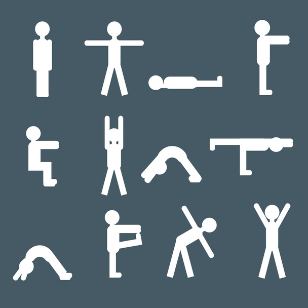 Set van pictogrammen van mensen die ochtend oefeningen - Vector, afbeelding