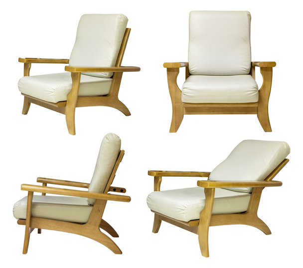 fából készült szék elszigetelt fehér vágógörbével csoportja - Fotó, kép