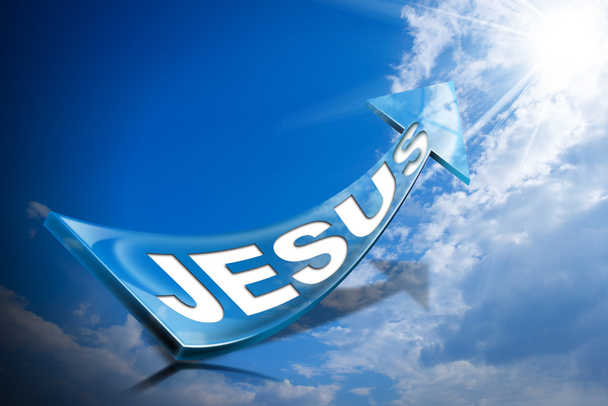 Jésus - Flèche bleue sur ciel bleu avec nuages
 - Photo, image