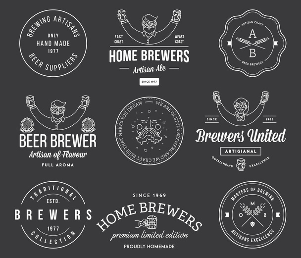 Beer Badges and labels White on Black - Vektor, kép