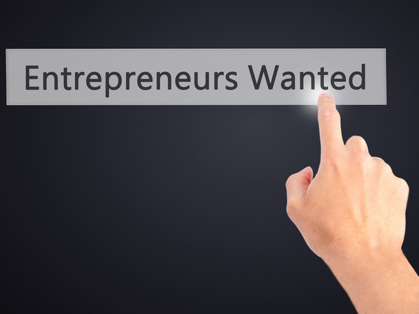 Vállalkozók Wanted - kéz egy gombnyomásra a homályos backgro - Fotó, kép