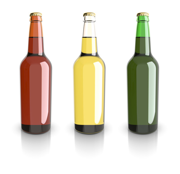 Flaschenbier gelb, grün und rot. - Foto, Bild