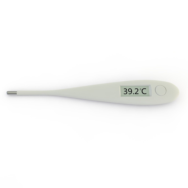 Digitalthermometer zeigt Temperatur von 39,2 Grad Celsius an - Foto, Bild