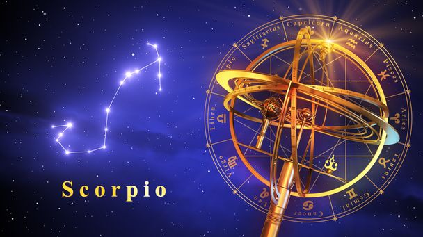 Armillary Sphere And Constellation Scorpio Over Blue Background - Photo, image