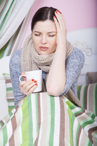 Sick woman with temperature resting. - Photo, image