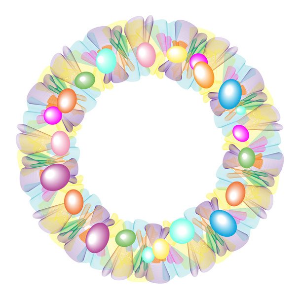 Round Easter wreath with colored eggs - Vektor, Bild