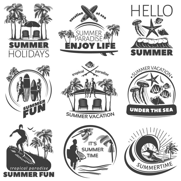 Summer Beach Label Set - Vettoriali, immagini