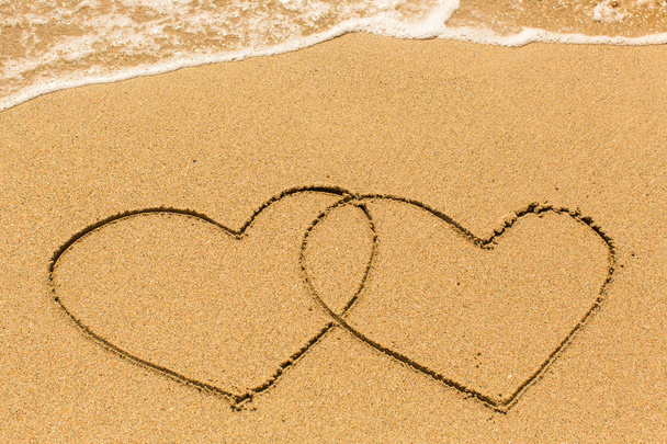 Two hearts drawn on beach - Photo, Image