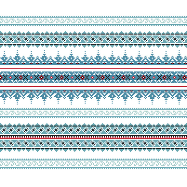 Conjunto de patrón de ornamento étnico en colores azules
 - Vector, imagen
