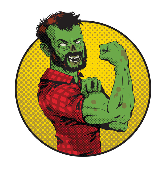 Halloween round yellow frame, green zombie man - Vector, Image