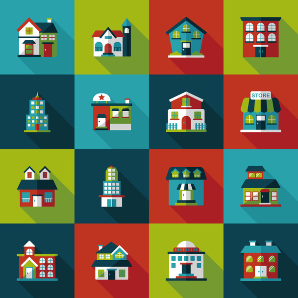 Building and store icons set - Wektor, obraz