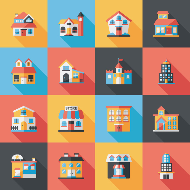 Building and store icons set - Vector, afbeelding