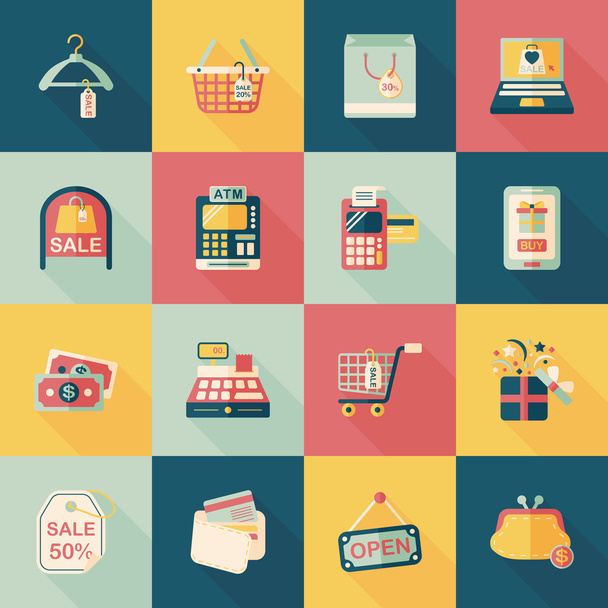 Bevásárló- és online bolt ikonok beállítása - Vektor, kép
