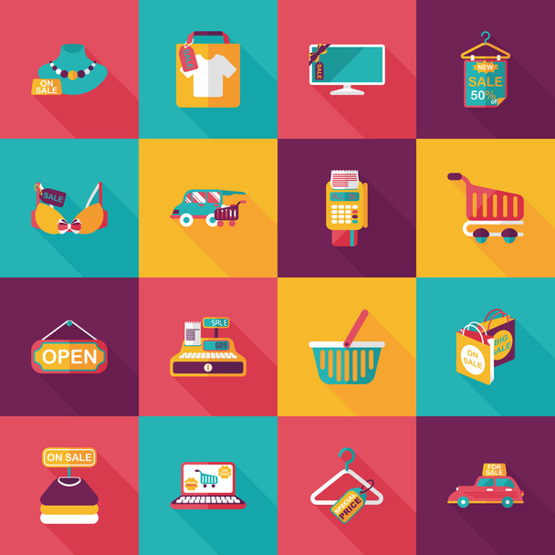 Winkelen en online winkel-pictogrammen instellen - Vector, afbeelding