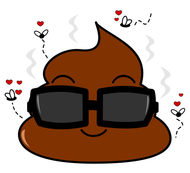 cute cartoon poo with in love flies funny humor vector illustration - Vector, Image