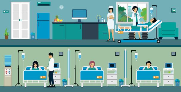 Pacientes en una habitación de hospital
 - Vector, Imagen