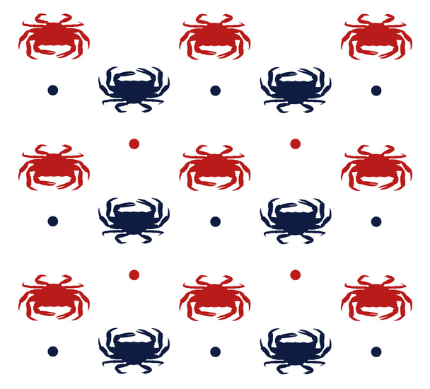 Red and blue crab pattern on white background. Vector Illustration - Vector, Image