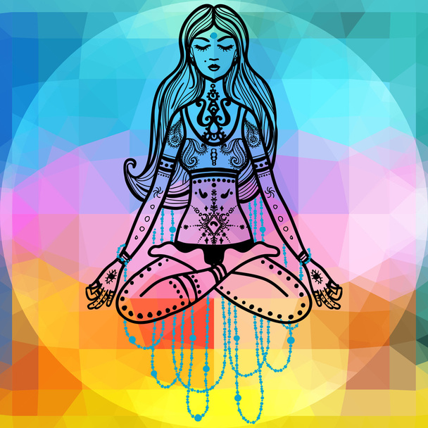 meditating woman with long hair - Vector, Image