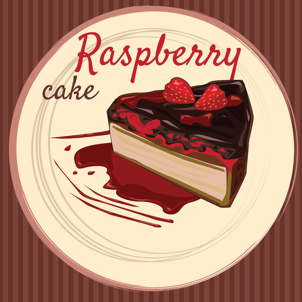 Raspberry cake, cartoon style, flyer, banner, vector illustration - Vektör, Görsel