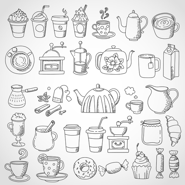 doodle set Coffee and tea - Vector, imagen