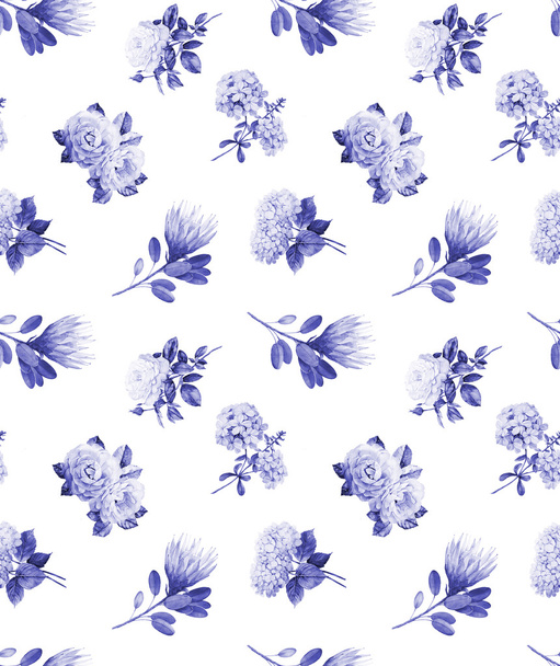 Small flowers blue watercolor seamless pattern, - Photo, Image