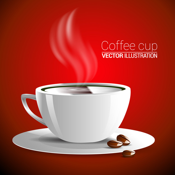 white cup of fragrant hot coffee on a red background vector illustration - Vektor, Bild