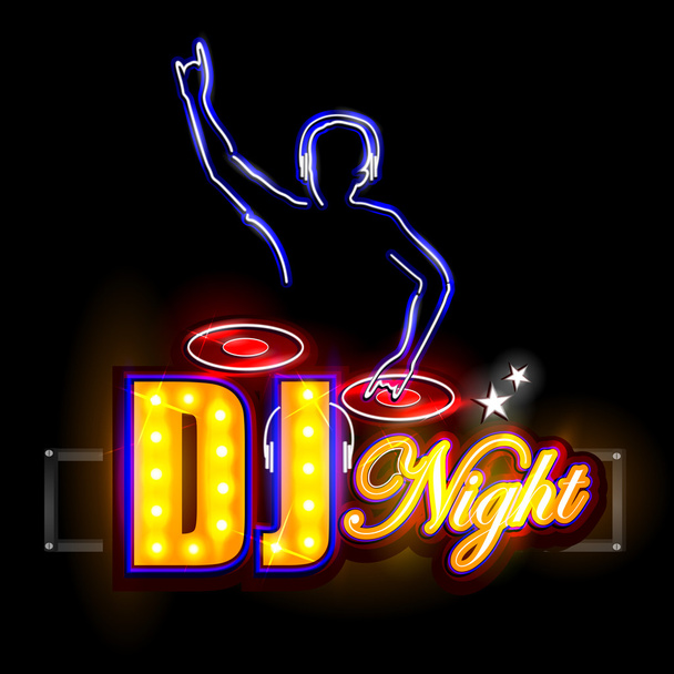 Neon Light signboard for DJ Night - Vector, Imagen