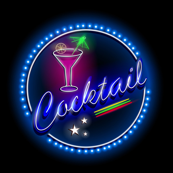 Neon Light signboard for Cocktail shop - Διάνυσμα, εικόνα