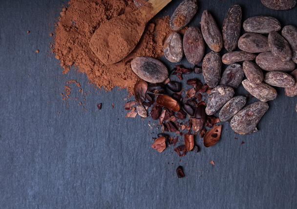 Cocoa powder and beans - Valokuva, kuva