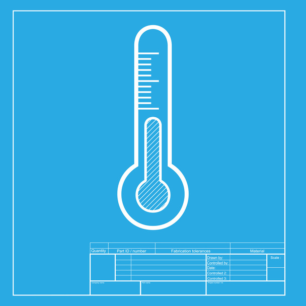 Meteo diagnostic technology thermometer sign. White section of icon on blueprint template. - Vector, Image