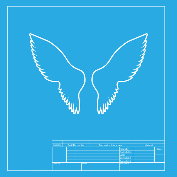 Ilustración del signo de alas. Sección blanca del icono en la plantilla de anteproyecto
. - Vector, Imagen