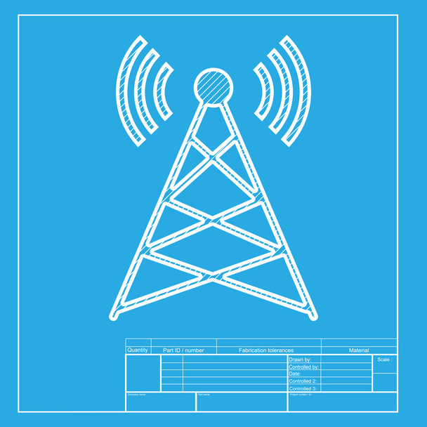 Antenna sign illustration. White section of icon on blueprint template. - Vector, Image