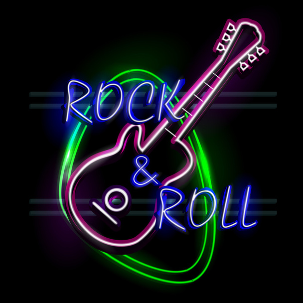 Neon Light signboard for Rock and Roll - Vector, afbeelding