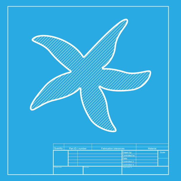 Sea star sign. White section of icon on blueprint template. - Vector, Image