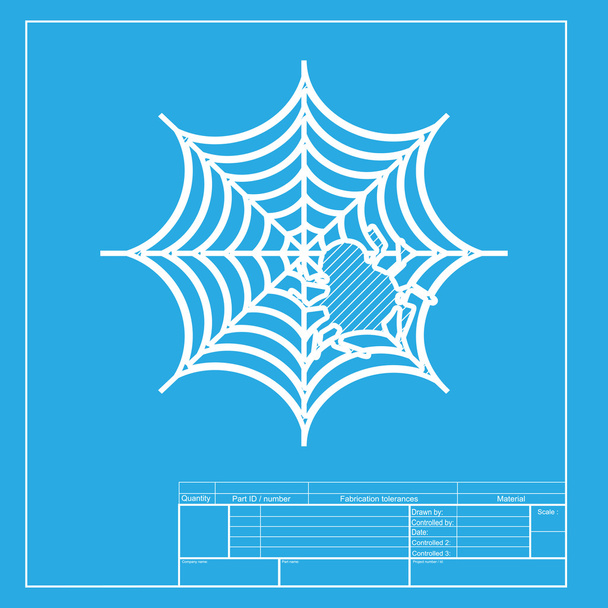 Spider op Web illustratie wit gedeelte van pictogram op blauwdruk sjabloon. - Vector, afbeelding