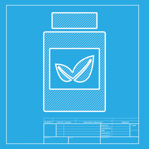 Supplements container sign. White section of icon on blueprint template. - Vector, Image