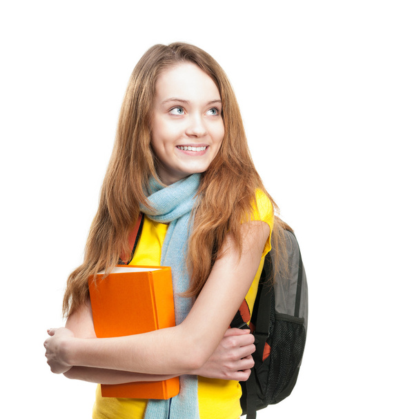 Estudiante chica con libro y mochila
. - Foto, imagen