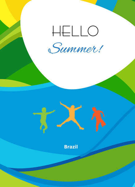 Rio 2016 abstract summer background. Rio 2016 Brazil wallpaper. Olympic games. Summer color of Olympic games 2016. Summer Sport. Hello Summer Abstract brochure background with jumping kids. Summer design. Vector template - Vector, Image