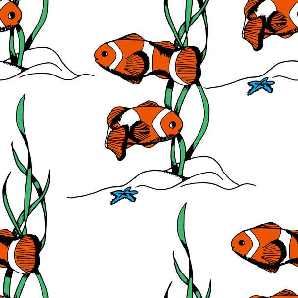 Sea fish seamless pattern - Vector, Imagen