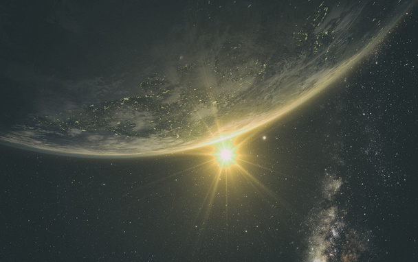 auringonnousu näkymä maasta avaruudesta
 - Valokuva, kuva