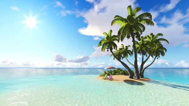 spiaggia e palme cielo blu nuvole rendering 3D
 - Foto, immagini