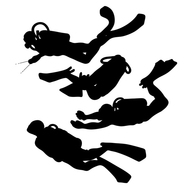 Graphic set of scuba divers silhouettes - Vector, Image
