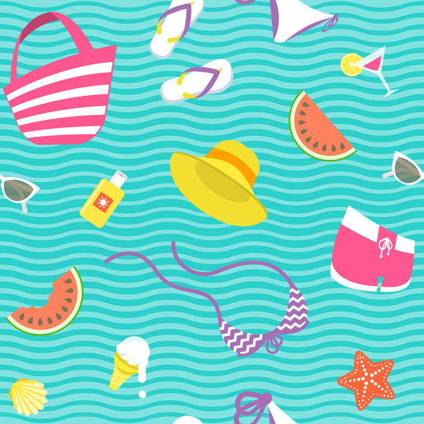Summer vacation vector flat style seamless background pattern - Вектор, зображення